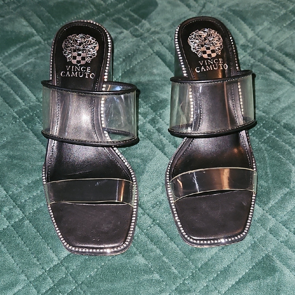 Vince Camuto Black and Clear Women's Sandals